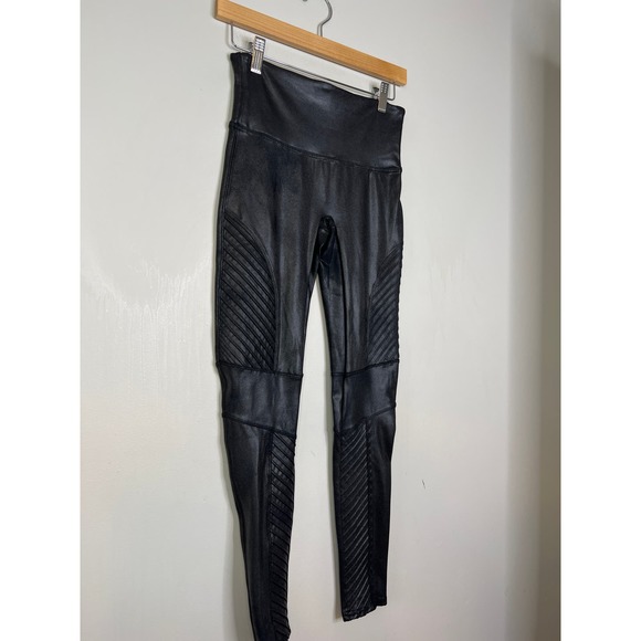 NEW Spanx Faux Leather Moto High Rise Very Black Leggings - Picture 3 of 8